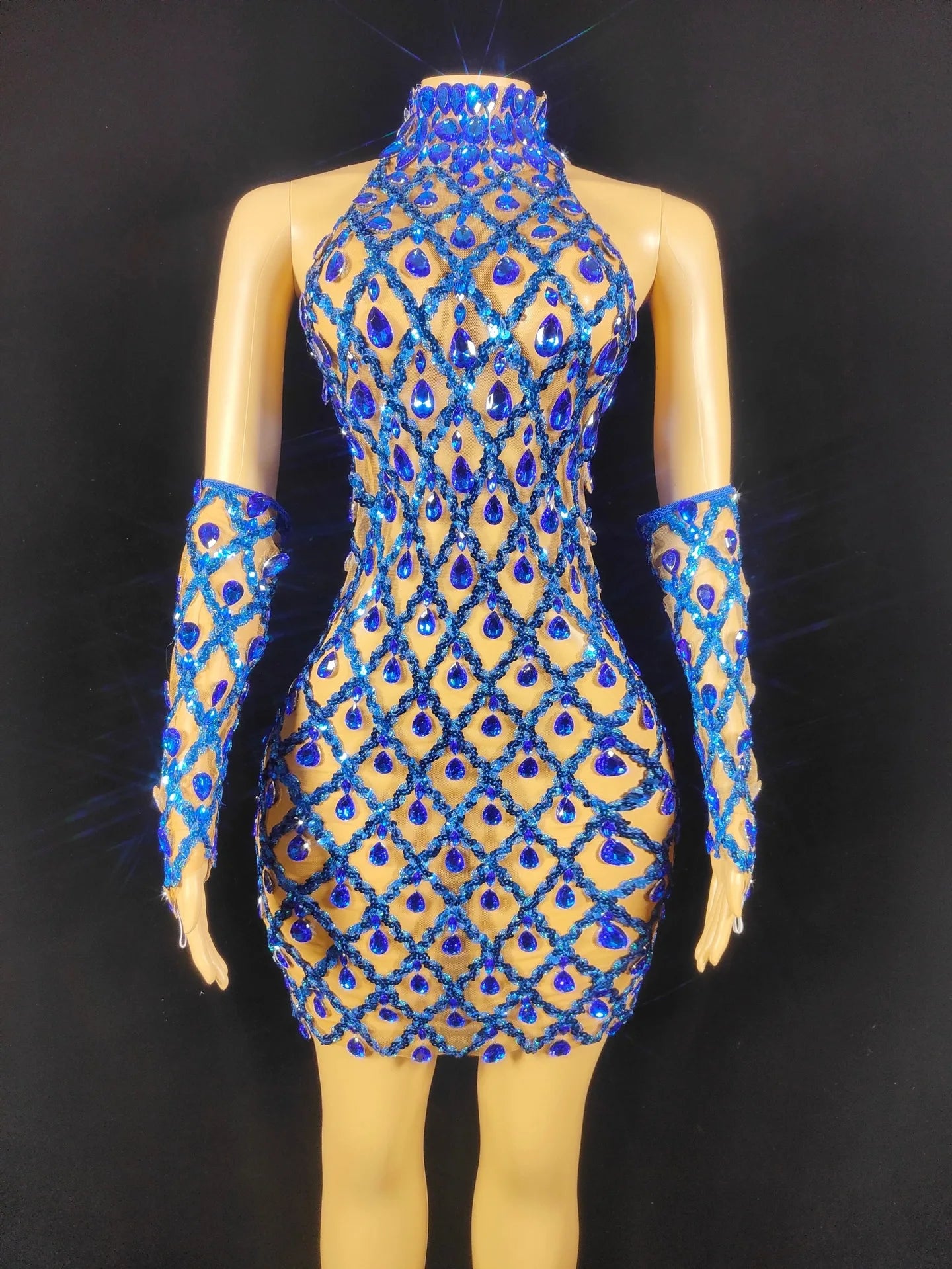 High Quality Sparkling Rainestone Sexy Bodycon Mini Dress Birthday Celebrate Evening Party Dress