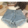 ITOOLIN Women Vintage Tassels Denim Shorts Button Loose High Waist A-line Jean Shorts Casual Women Office Trousers Streetwear