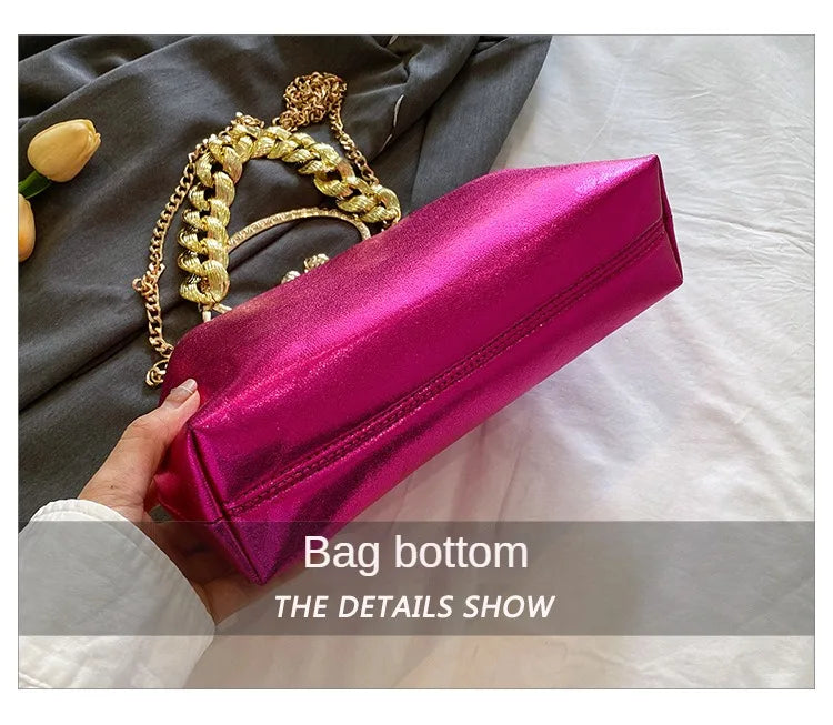 2024 Luxury Women Gold Green Chain Messenger Bags PU Leather Shoulder Bags Shell Clip Designer Handbag And Purse Wedding Clutch