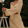 Mesh Crochet Long Beach Shirt Women Solid Cover Up Ladies Long Sleeve Hollow Out 2025 Sexy Beachwear Bathers Swim Bathing Suit