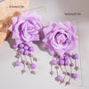 Tocona Bohemia for Women Long Tassel Earrings Multicolor Rose Flower Pendant  Earrings Exquisite Party Jewelry Accessories