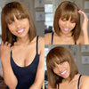 QVR 180 Density Full Machine Wig Highlight Brown Colored Bone Straight Human Hair Bob Wigs QVR Human Hair With Bangs For Women