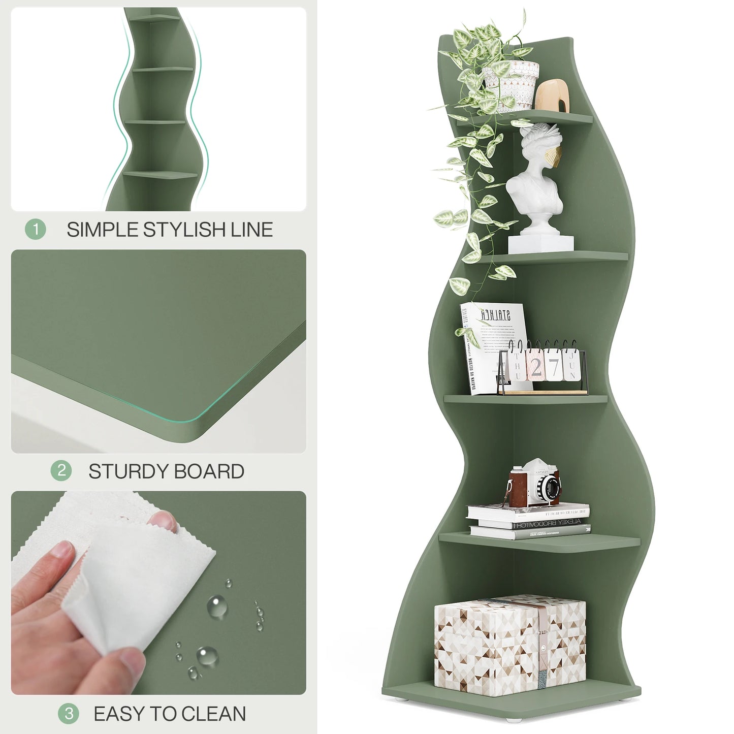 Tribesigns Corner Shelf, Modern 5-Tier Wall Corner Bookshelf, Stylish Corner Small Bookcase Storage Rack Plant Stand