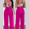 Women Fashion Print Halter V-Neck Short Tank Suit Tops Long Pants Matching Set Summer Casual Female Slim Pants Two Piece Sets