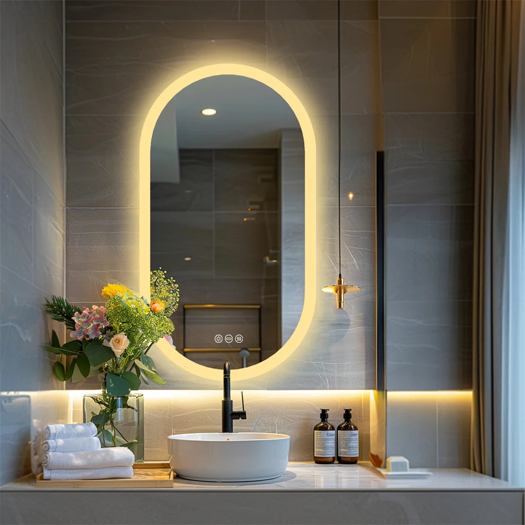 LUVODI Backlit Lighted Bathroom Mirror LED Bedroom Vanity Mirror Salon Mirror with Touch Sensor Dimming Defog IP44