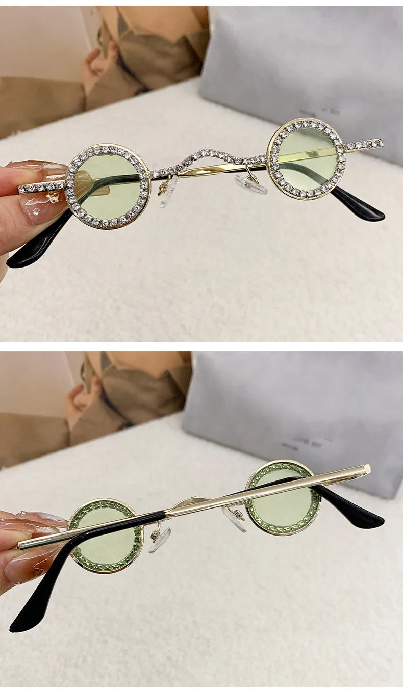 Fashion Diamond Round Sunglasses Women Luxury Rhinestone Shades UV400 Sun Glasses Female Punk Brand Designe Eyewear Men Eyeglass