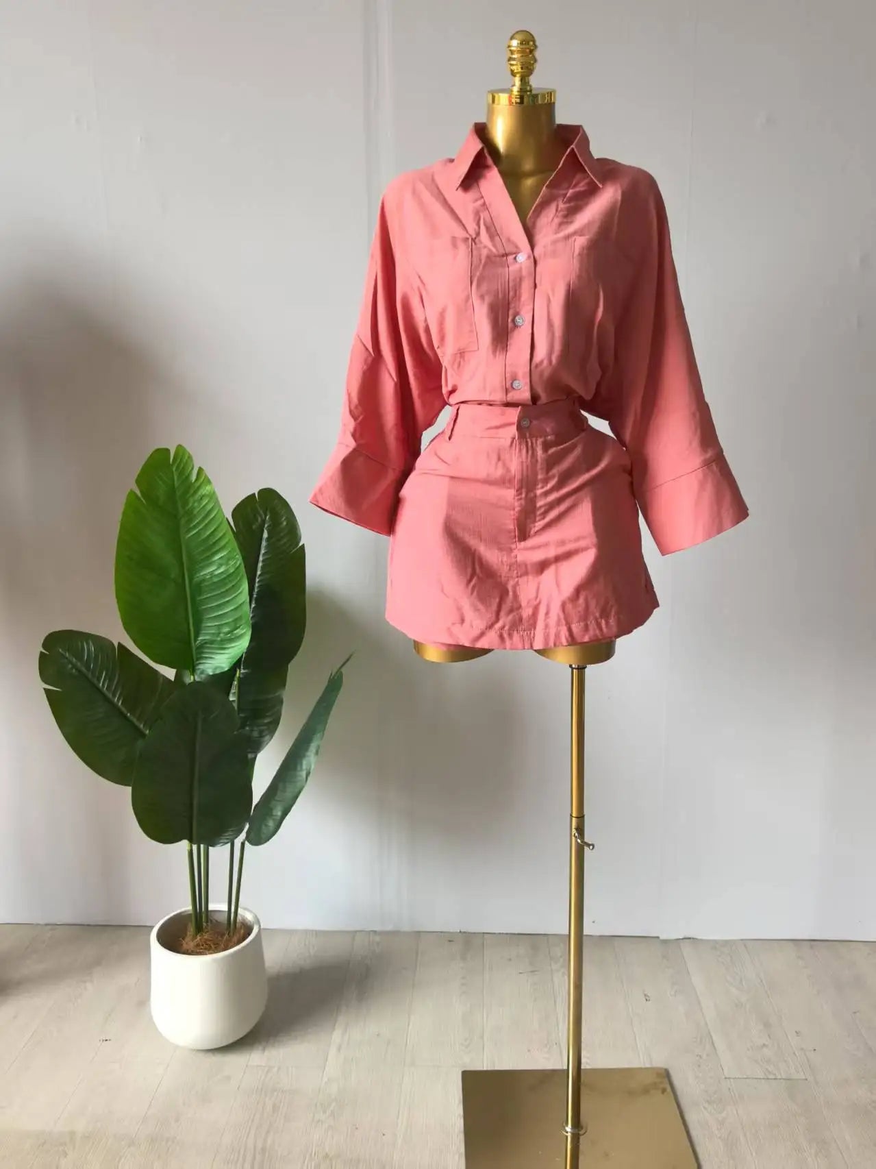 CM.YAYA Fashion Women's Set Full Sleeve Turn-down Collar T-shirt and Skirts Shorts 2025 Chic Two 2 Piece Sets Outfit Tracksuits