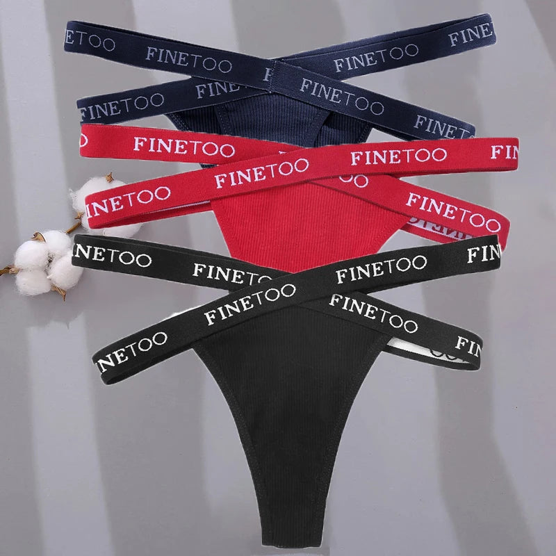3PCS/Set Cross Strap G-String Cotton Panties Women Sexy High Waist Women's Panties FINETOO Letter Waisted Panty Lingerie M-XL