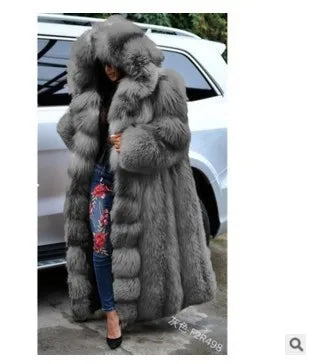 Women Solid Plush Warm Cardigan Coat Autumn Winter Faux Fur Large Coat Women's Casual Long Sleeve Hooded Faux Fur Coat