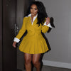 BWQ 2024 INS Women Fashion Pleated Mini Skirts Suit and Shirt Patchwork Long Sleeve Blazer Matching 2 Two Piece Set Outfits