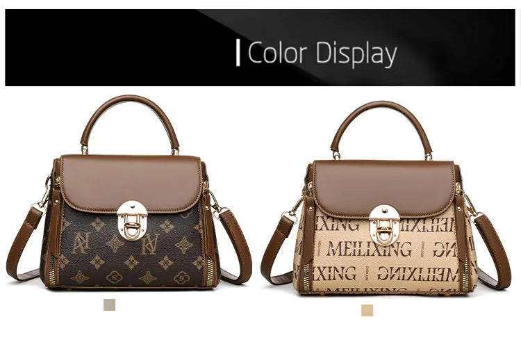 Bags for Women, Printed Fashionable Hand-Held Locks, Commuting Small Square Bag, Fashionable and Versatile Shoulder Crossbody Ba