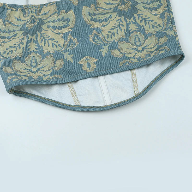 European and American fashion suspender embroidery printing bow waist vest female ins niche spice girl wind Joker slim top