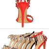 Summer Women Roman High Heels Rivets Studded Sandals Stiletto Gladiator Pumps Open Toe Luxury Shoes Hollow One-word Buckle 267-2