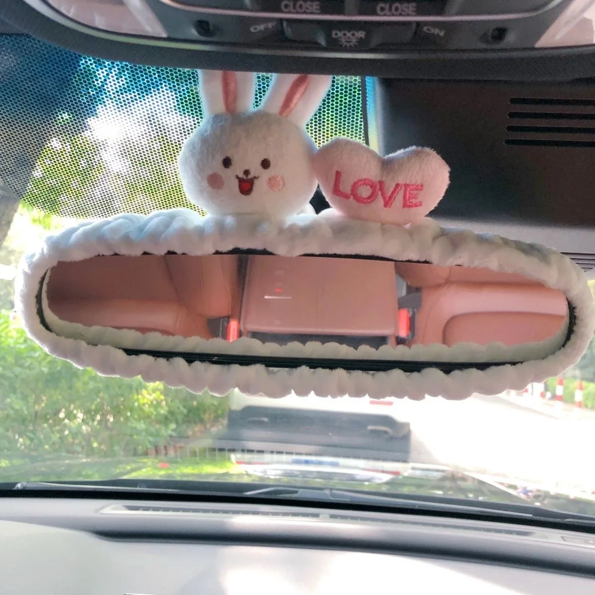 Adorable Rabbit Car Rearview Mirror Cover Cute Creative Korean Character Mirror Cartoon Reversing Decoration Female