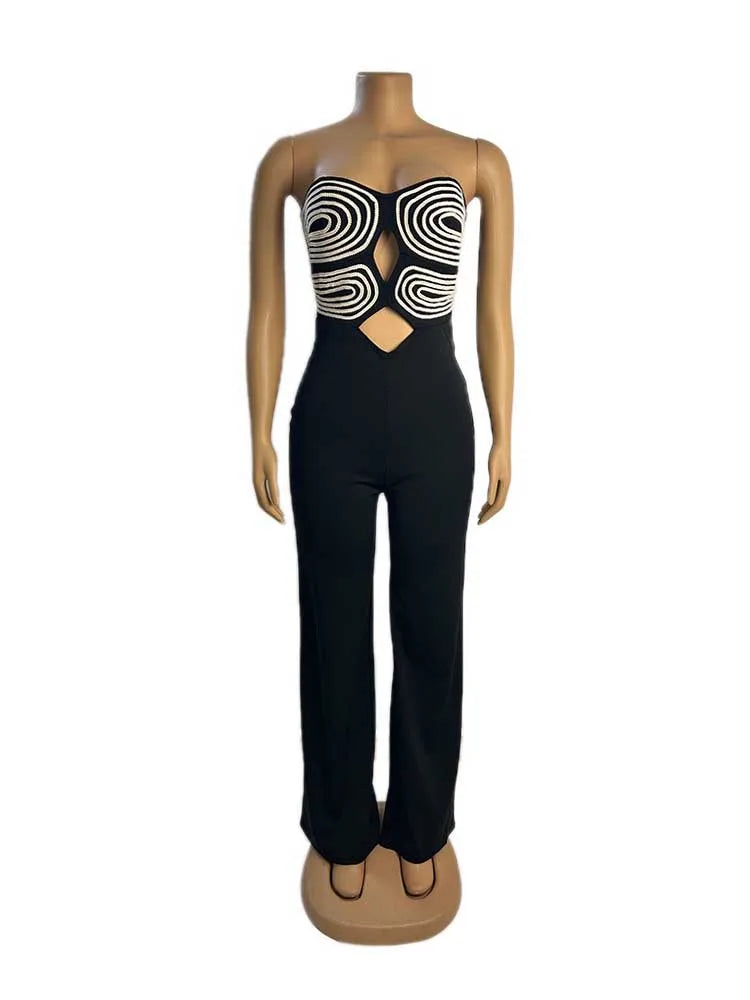 Women Summer Strapless Jumpsuit Sexy One Piece Outfits Cut Out Waist Party Jumpsuit Clothing Lady Full Length Backless Jumpsuits