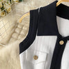 Mini Dress Women Dresses Vests Knitted Vestidos Bodycon Streetwear Polo Neck Sleeveless Single Breasted Splice Y2k Elegant Work