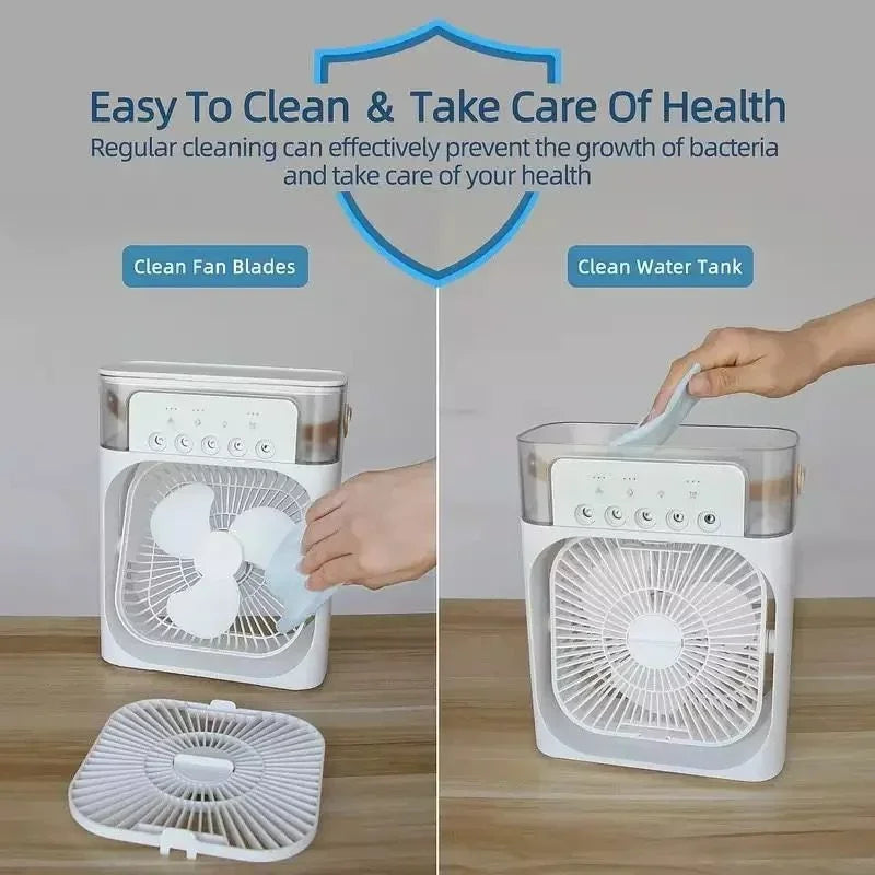 Ar condicionado portátil com luzes noturnas LED, 3 em 1 ventilador, pequeno refrigerador de ar, umidificador, casa fãs, Dropship