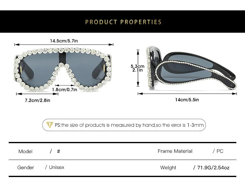 Oversized Punk Rhinestones Sunglasses Women 2024 Luxury Brand One-Piece Y2K Sports Sun Glasses for Lady Steampunk Eyewear UV400