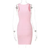 Sexy Deep U Neck Wrap Chest Slim Bodycon Dress Women Sleeveless Solid Color Skinny Dress Elegant Club Party Vestidos