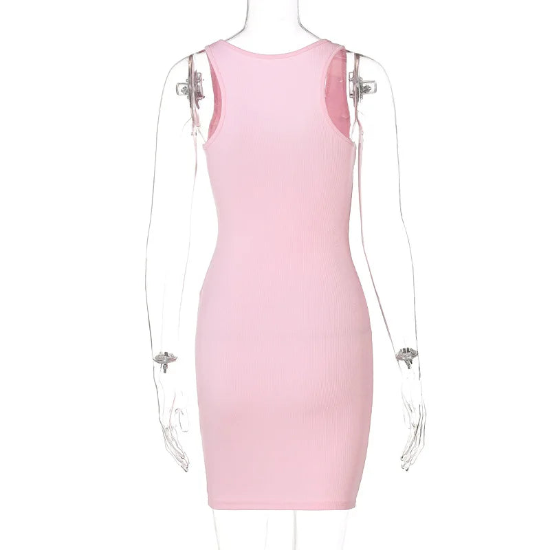 Sexy Deep U Neck Wrap Chest Slim Bodycon Dress Women Sleeveless Solid Color Skinny Dress Elegant Club Party Vestidos