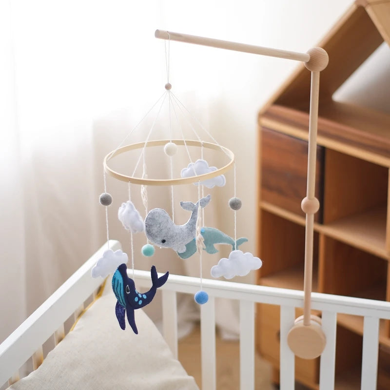 Baby Crib Mobile Bed Bell Rattle Toys Wooden Crochet Stars Pendant Bed Bell Toys Newborn Comfort Crib Bracket Hanging Toys Gifts
