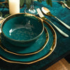 Florian Modern Porcelain 16 Piece Dinnerware Set, Plates and Bowls Set, Dish set for 4, Green and Golden Rim