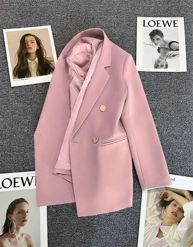 Spring Autumn High Quality Long Sleeve Female Blazer Double Button Jacket Ladies Business Work Wear Formal Coat Women Outerwea