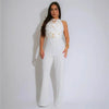 Sexy Halter Backless Jumpsuits Woman Elegant High Waist Flare Pants Sleeveless Beading Ruched Party Romper Birthday Club Outfits