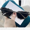 KLASSNUM Luxury Woman Sunglasses Cat-eye Rhinestone Sunglasses 2024 Trendy Party Eyepiece Glitter Metal Frame Color Lens Shades