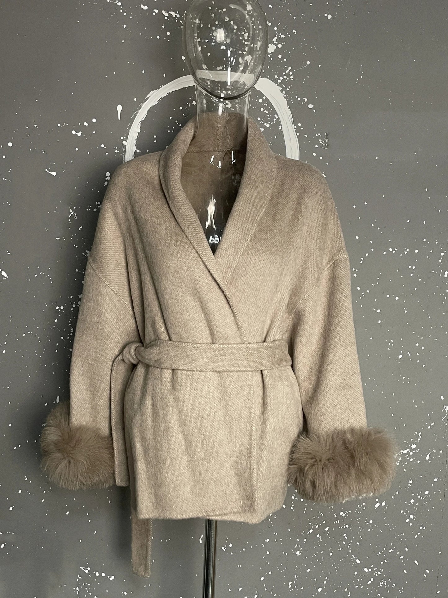 UCXQ Elegant OL Office Lady Overcoats Fur Patchwork Long Sleeve Woolen Coat Beautiful Women's Clothing Jacket Autumn 2025 Winter