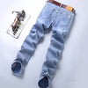 Spring Men's Light Blue Slim Jeans Stylish Casual Stretch Fabric Denim Pants Classic Trousers Smoke Gray