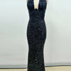 Sexy Halter Deep V Neck Sequins Maxi Dress Women Green Sleeveless Backless Sequined Slim Long Dresses Celebrity Party Gowns