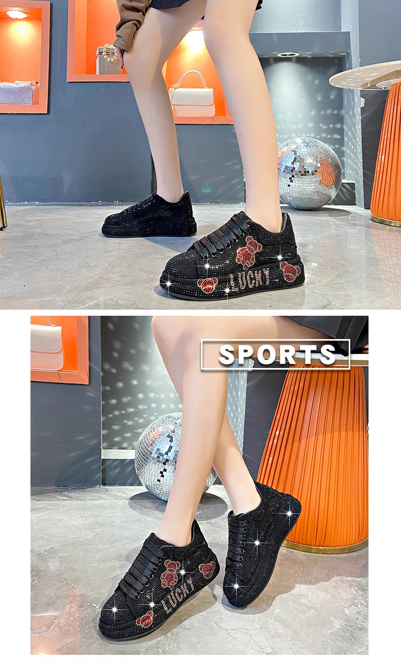 Luxury Women's Sneakers with Sparkles Shoes Woman Shoe Luxury Platform Woman-shoes Trainers Rhinestone Fashion Heels Casual Shoe