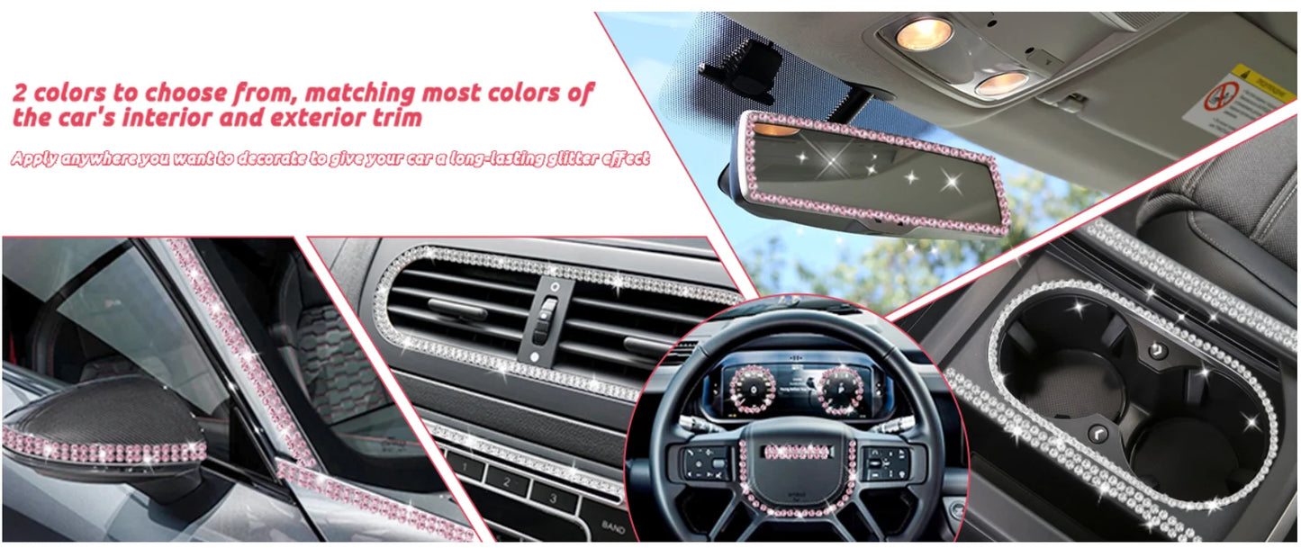 Pink Bling Car Trim Self-Adhesive 16.4Ft Rhinestone Car Interior Accessories for Women Car Crystal Door Stickers Car Dashboard s