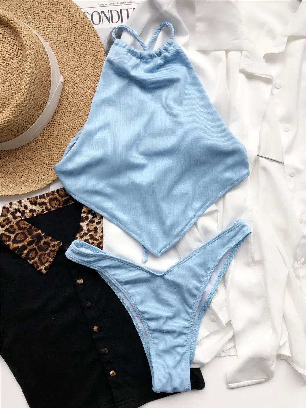 Sexy Halter Bandana Bikinis Set Swimwear Women Thong Swimsuits Backless Bathing Suit Bikini 2024 Mujer Swim Wear Biquini Summer