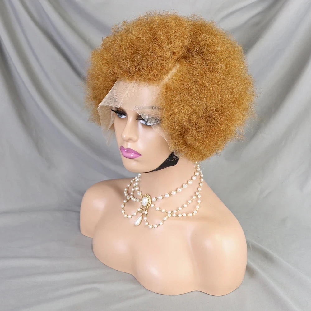 MALAIKA Kinky Curly Short Lace Front Wig Afro Bob Human Hair Natural Hairline 13X4 Lace Frontal Glueless Human Hair Wigs