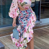 Floral Print Ruffle Skirt And Top Two Piece Set Elegant Women Summer Skirt Matching Suit Office Lady Chic Trumpet Skirt Outfits