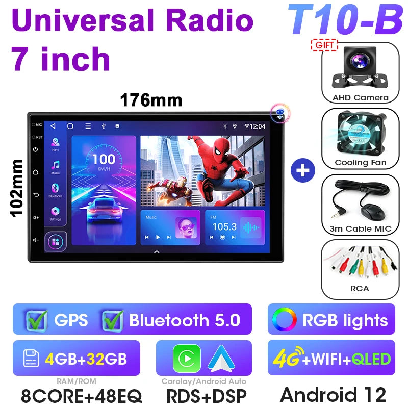 Universal 7 9 10″ 2 din Android 12 Car Radio Multimedia Video Player For Nissan Kia Honda Toyota Volkswagen 4G DSP Carplay Auto