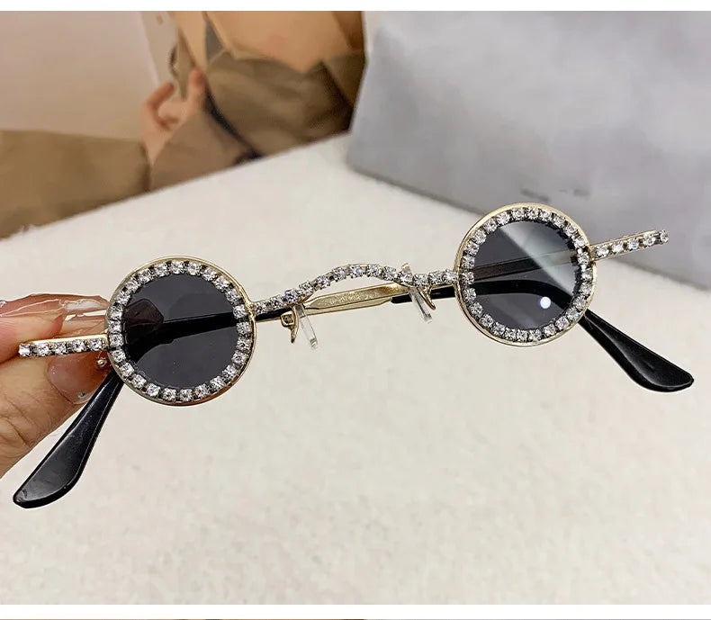 Fashion Diamond Round Sunglasses Women Luxury Rhinestone Shades UV400 Sun Glasses Female Punk Brand Designe Eyewear Men Eyeglass