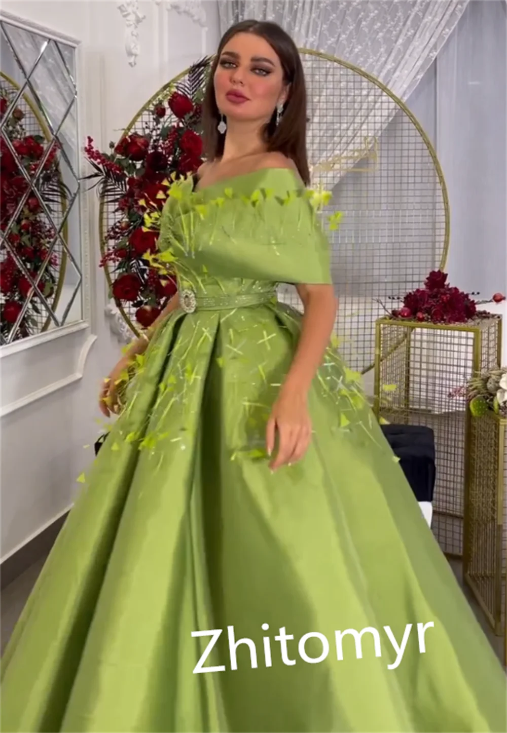 Customized Elegant High Quality Off-the-shoulder Ball Gown Anke Length Evening Dresses Formal Ocassion  S black girl