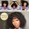 Kinky Curly Short Bob Wig with Bangs Human Hair Straight Bang Bob Wig Glueless Minimalist 2x1 Lace Scalp Bob Bang Wig For Women