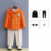 Boys Royal Blue Orange Suit For Wedding Kids Jacket Pants Bowtie Flower 4PCS Ceremony Tuxedo Dress Children Photograph Costume