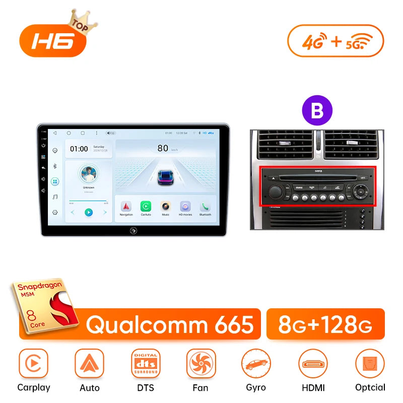 Ainavi Car Radio For Peugeot 307 CC 307CC 307SW 2002 - 2013 Wireless Carplay Android Auto Stereo Multimedia Player 4G 2 Din
