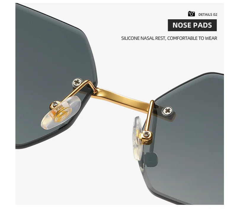 Hexagon Rimless Sunglasses Square Women Retro Men Sun Glasses Brand Designer Eyewear UV400 Shades Oculos Female Gafas