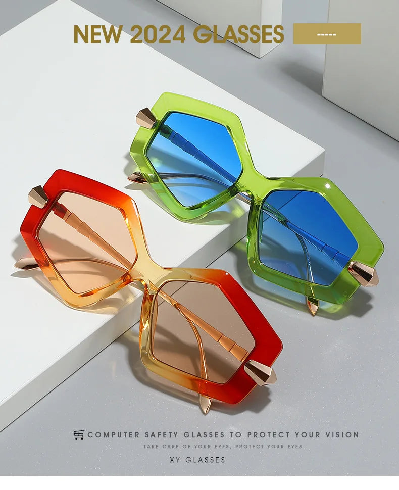 New Unique Women Fashion Sunglasses Retro Unique Lens Special Shades UV400 Men Punk Oversized Sun Glasses UV400