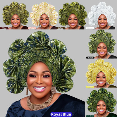 Already Made Turban Cap for Women Nigerian Wedding Headpiece African Auto Gele Headtie Aso Oke Headgear Bonnet Head Wrap Hijab