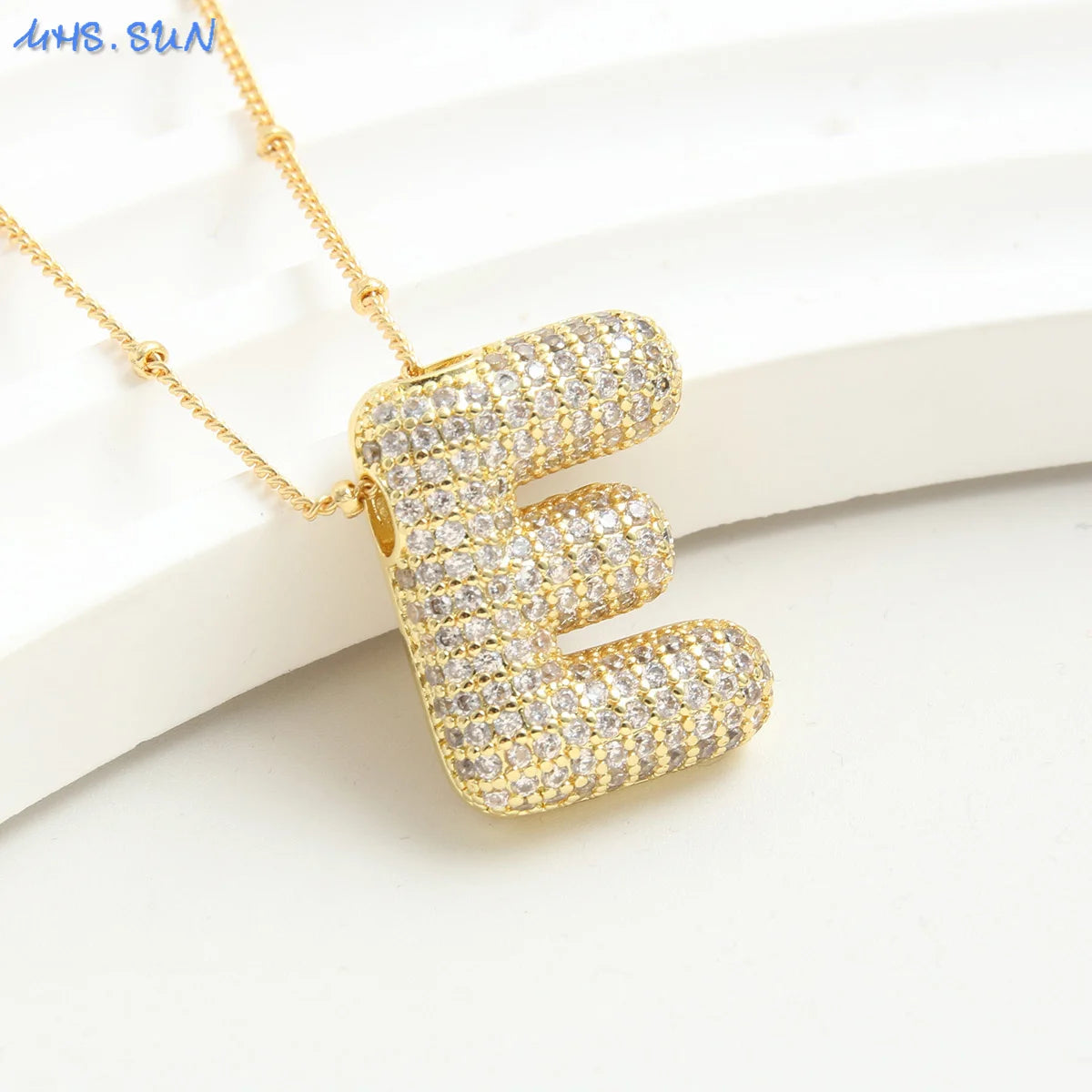 SUNSLL Cubic Zircon A-Z 26 Bubble Letter Necklace 2 Sizes Gold Plated M Chunky Balloon Initials Pendant Women Chain Jewelry 2024