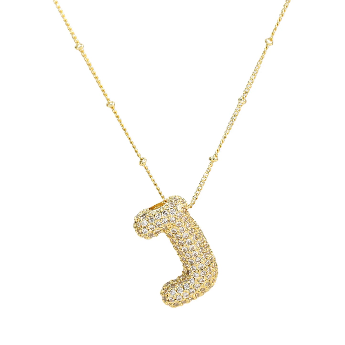 Cubic Zirconia Gold Plated  Bubble Alphabet Letter Necklace Monogram Necklace Balloon Initial Necklace Gifts for Women Girls