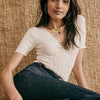 Women V Neck Knitted Crochet Tee With