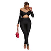 Leosoxs Women Hollow Out Sexy Party Clubwear Long Sleeve Jumpsuits 2024 Winter Autumn Slash Neck Crop One Piece Suit Rompers
